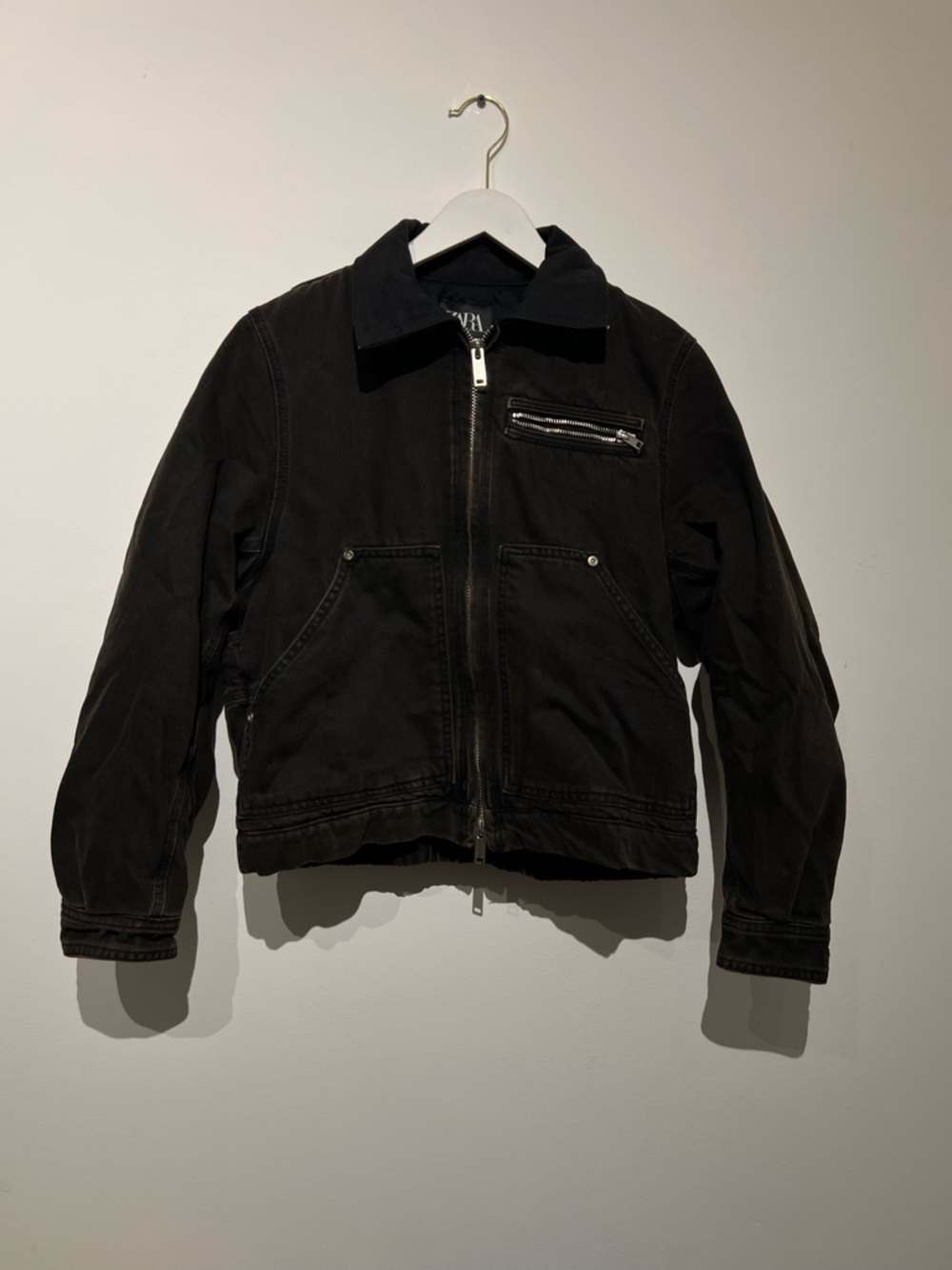 Zara Black Men's Zip-Up Trucker Jacket